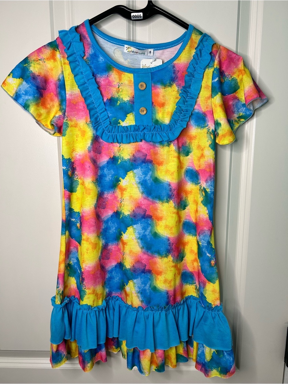 Sunshine Swing Girls Tie Dye Watercolor Ruffle Swing Dress Size 8